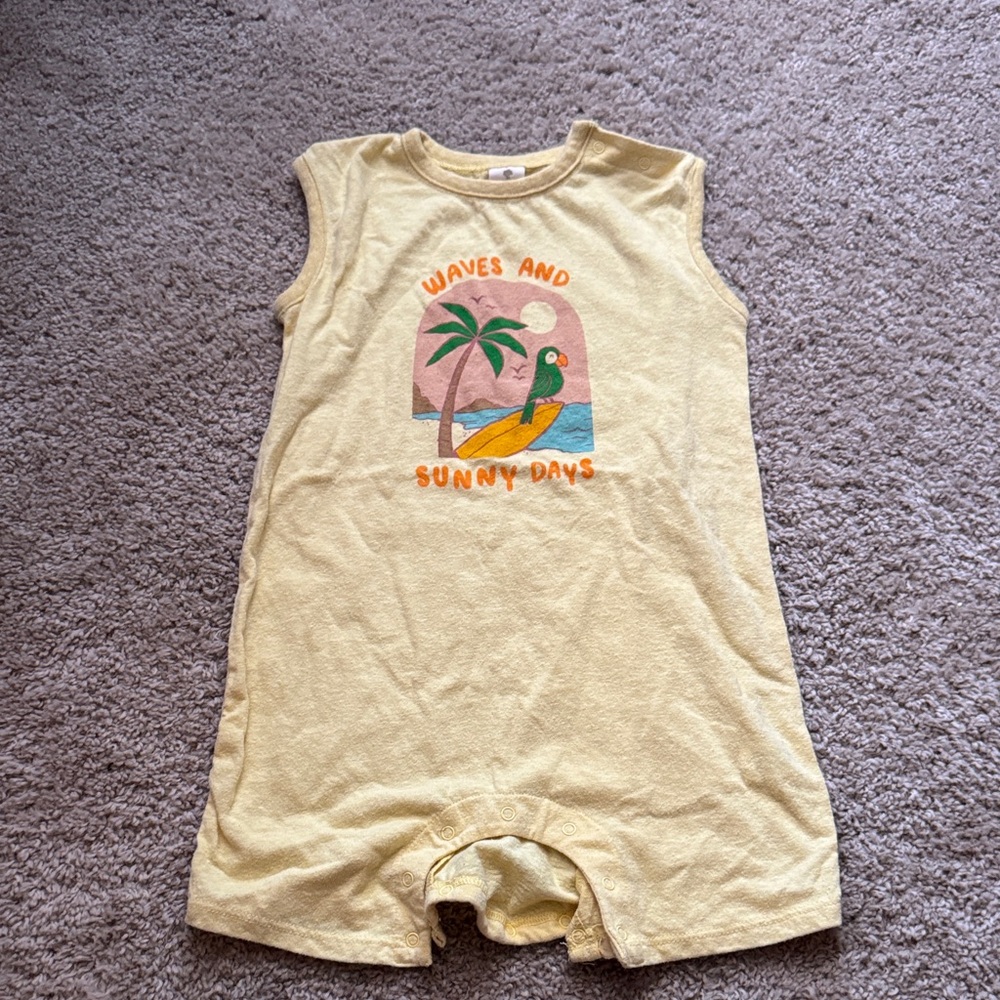 Tucker + Tate Yellow Sleeveless One-Piece Romper with Tropical Graphic